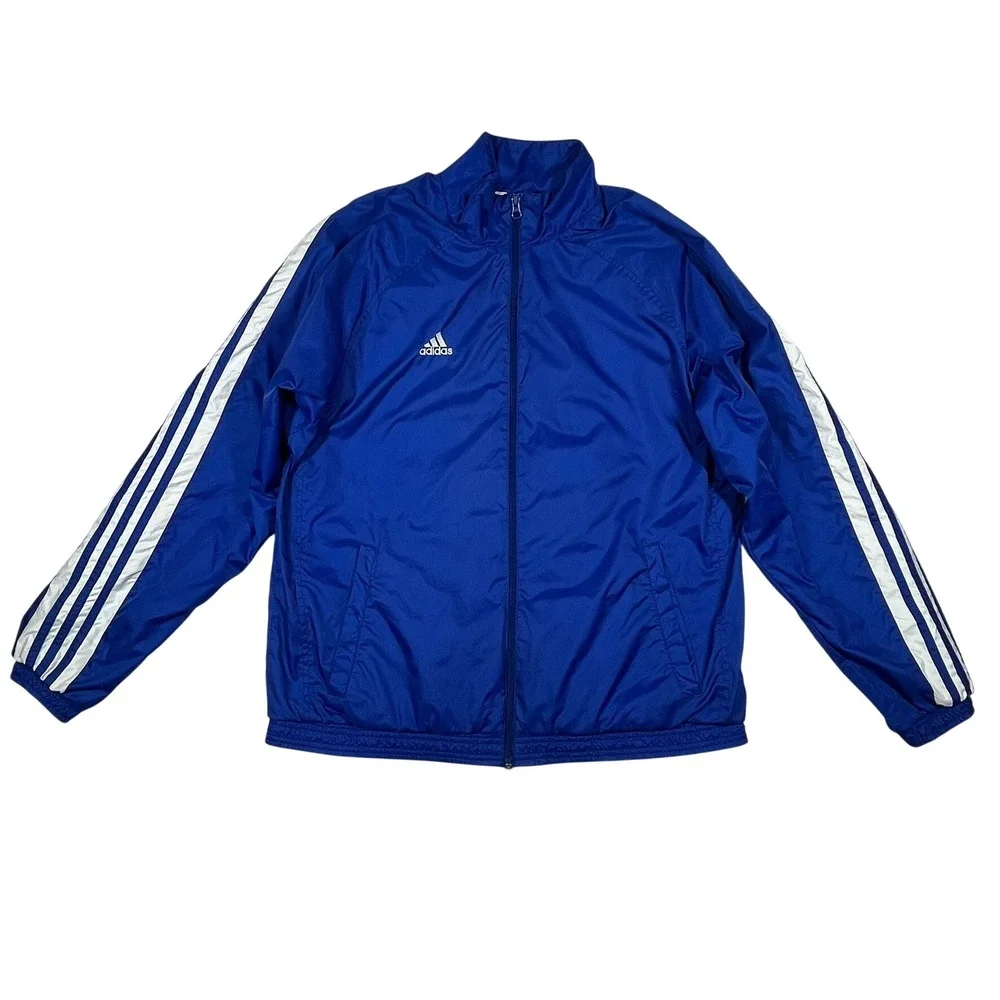 Adidas Windbreaker Jacket Mens Medium Blue 3-Stripe Mesh Lined Vintage 355915